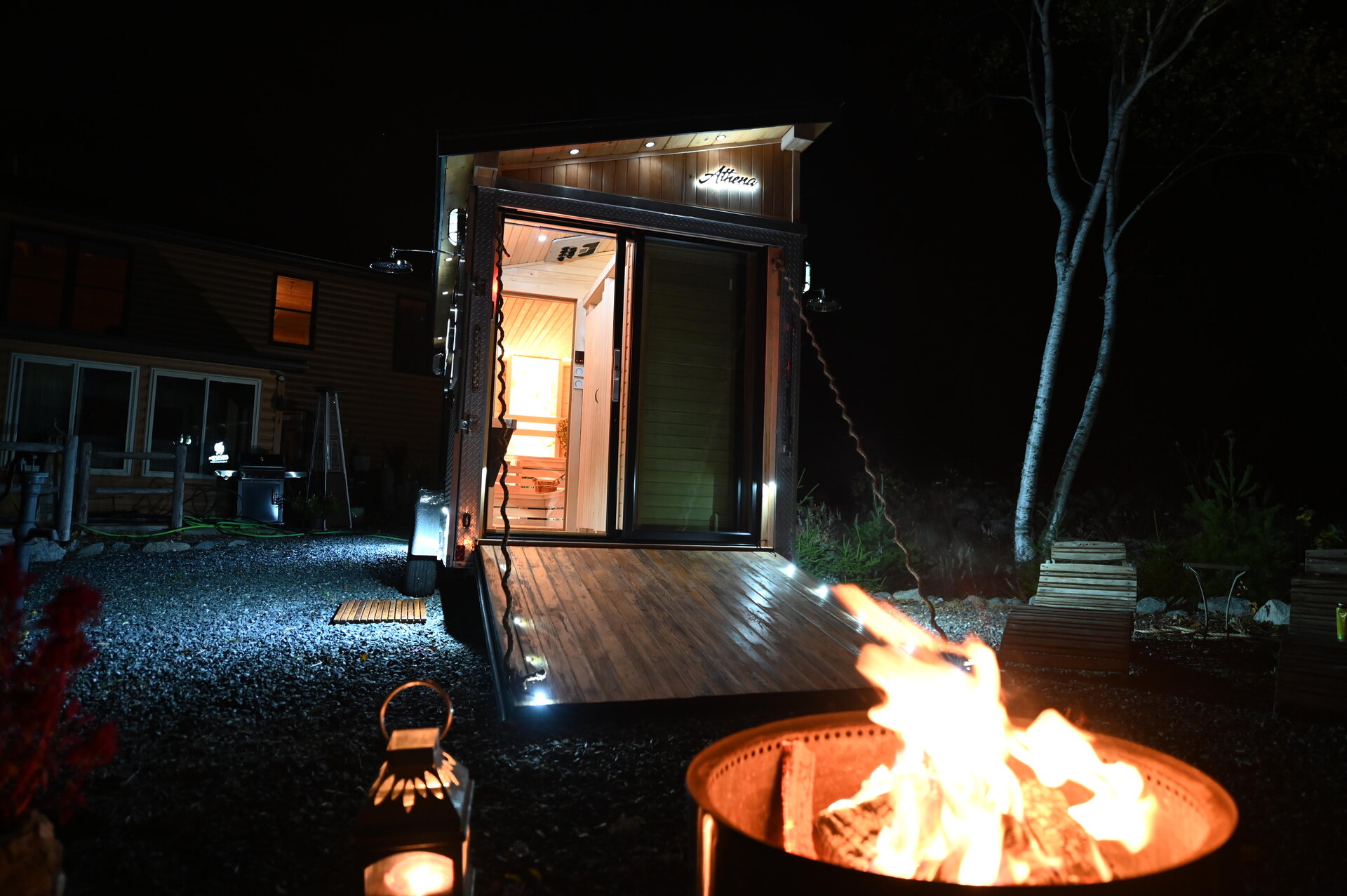 Sauna exterior night view