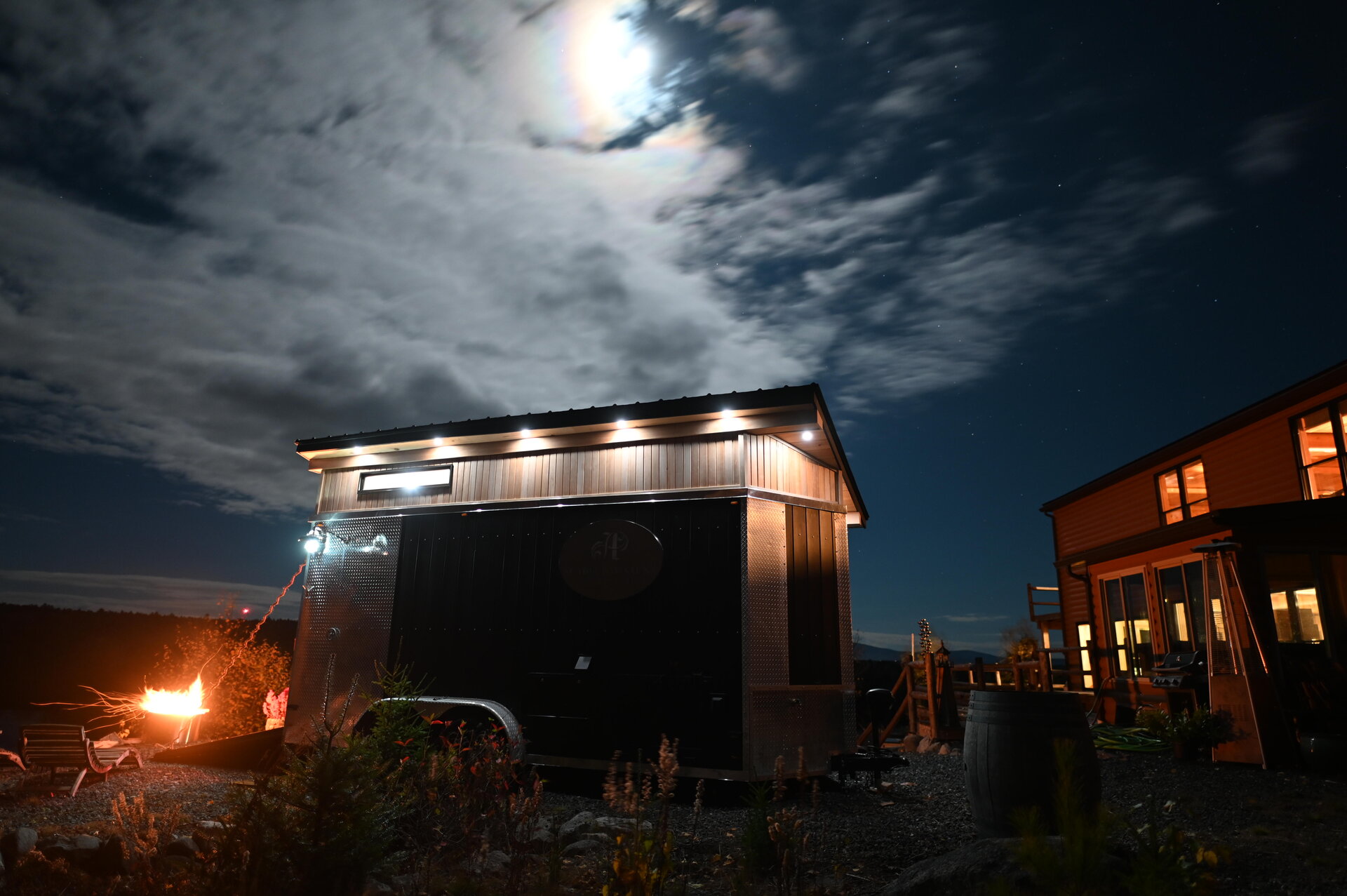 Sauna exterior night scene