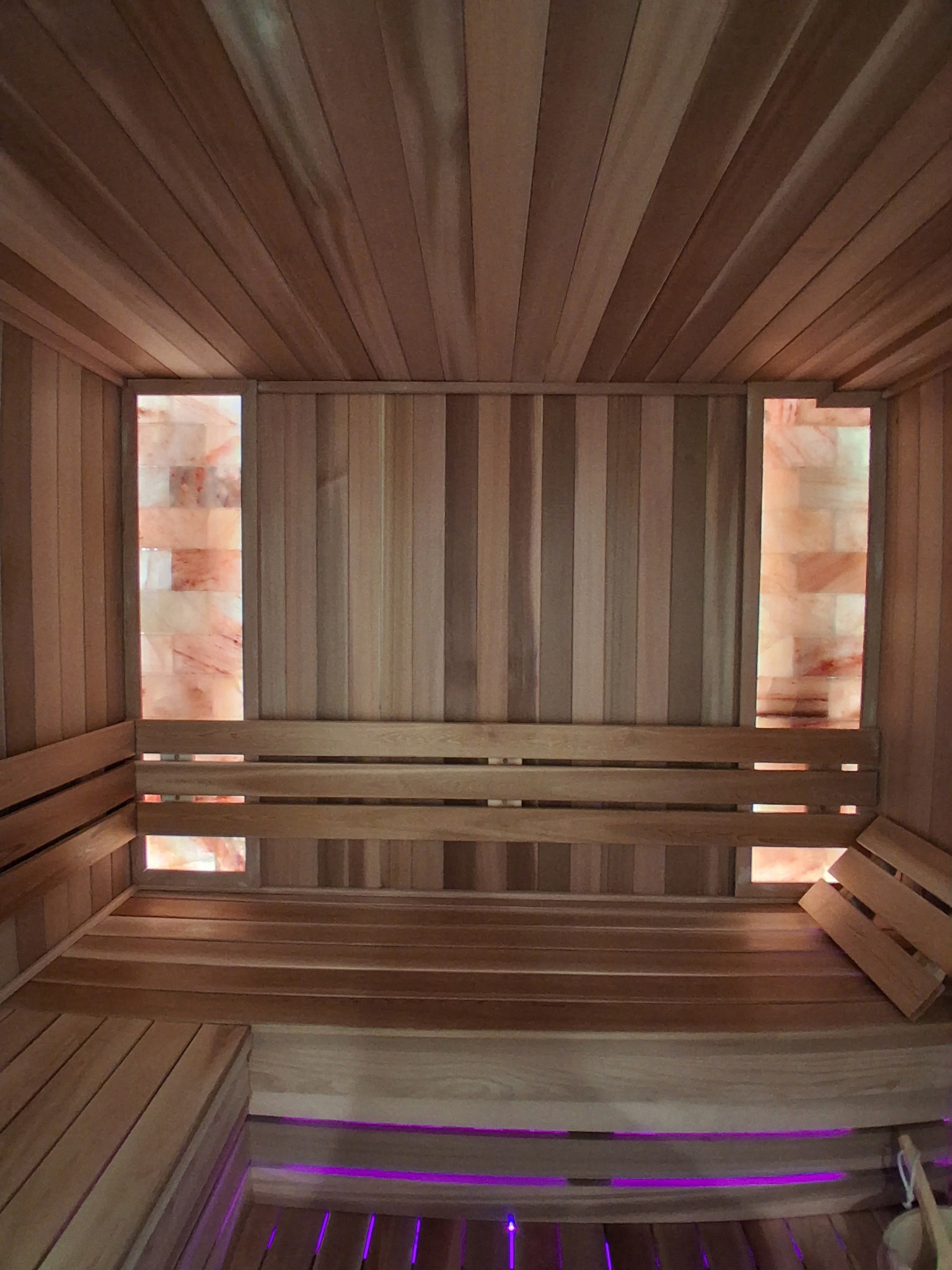 Cedar sauna with bench lighting