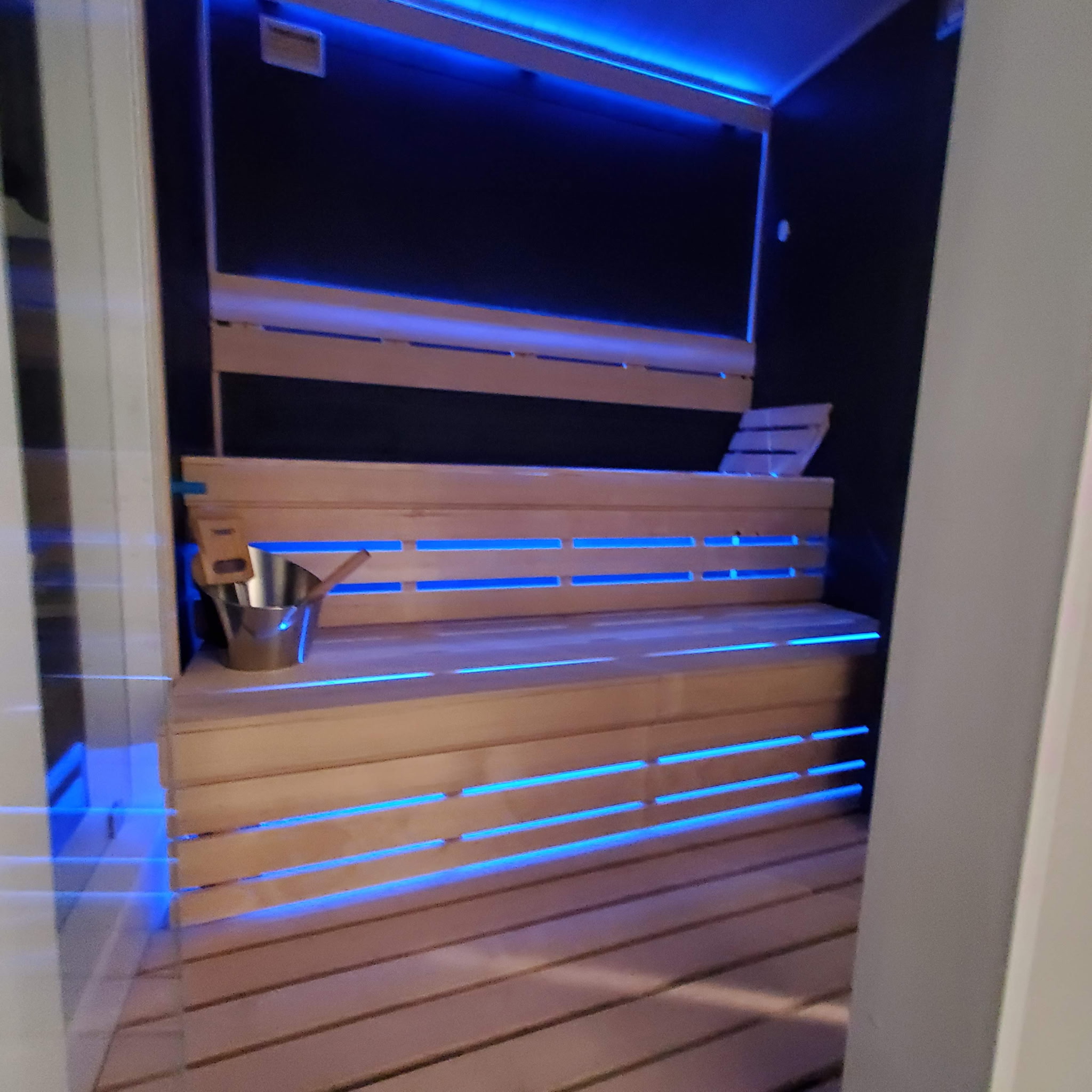 Custom sauna with tiered benches
