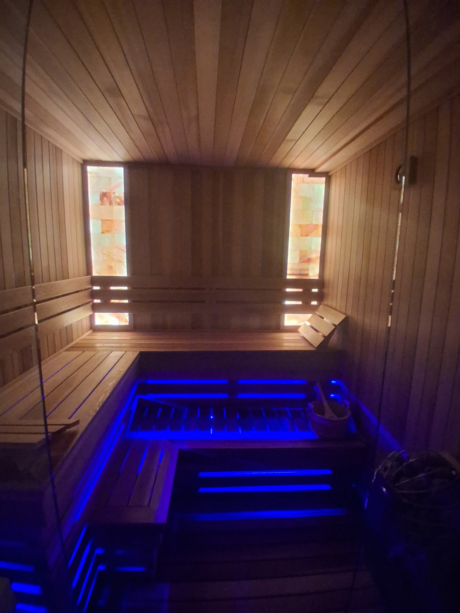 Sauna installation with stone accent